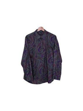Ralph Lauren Top Shirt Women 1X Paisley Floral Purple Multi Cotton Whimsigoth